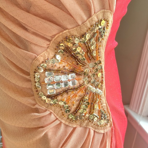 Y2K Teeze Me Strapless Gradient Ombre Beaded Sequin Dress Pink Fairy Whimsical - Picture 5 of 9